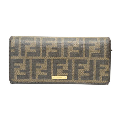 棕色 帆布 Zucca 扣式長夾【FENDI 芬迪】 8M0297