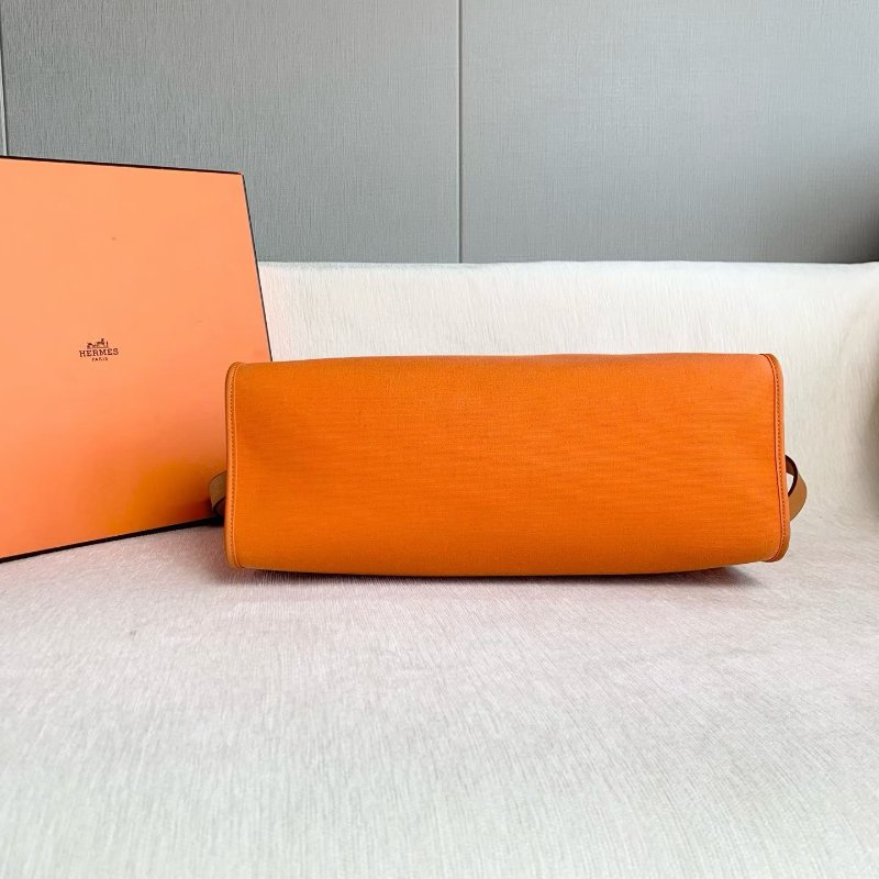 ️Hermes Herbag39 橙色拼金棕 銀扣 帆布拼皮 39*32*15 99新配件子袋 鑰匙 鎖-4