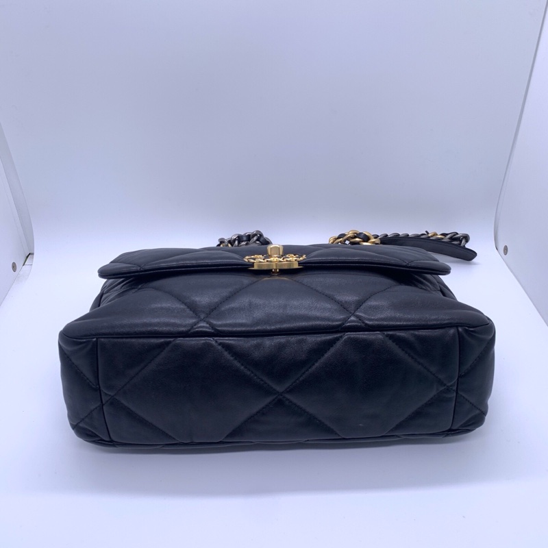 CHANEL香奈兒 19Bag 菱格紋 小羊皮 口蓋包手提斜挎單肩包 中號 芯片款-3
