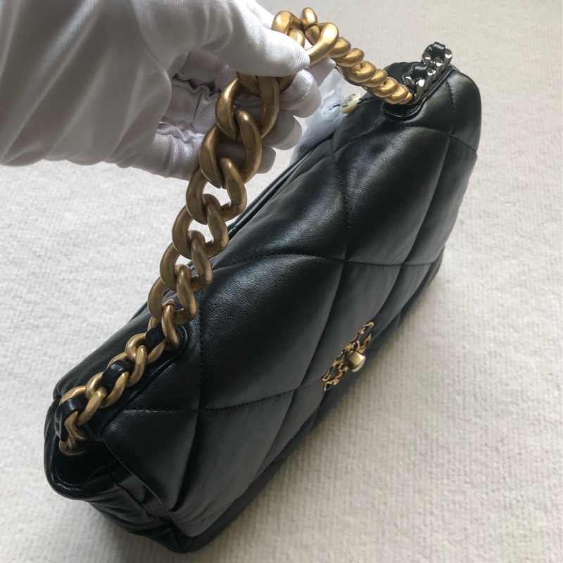 CHANEL香奈兒 19Bag 菱格紋 小羊皮 口蓋包手提斜挎單肩包 中號 芯片款-10