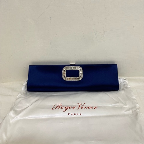 Roger Vivier 絲緞鑽扣 手拿包/晚宴包 藍色 95新 正品 現貨