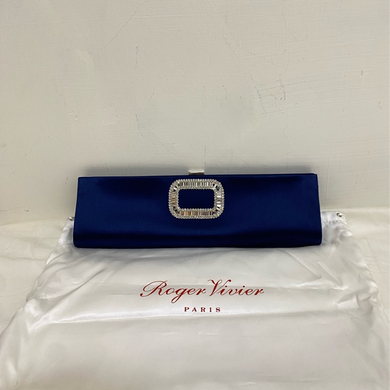 Roger Vivier 絲緞鑽扣 手拿包/晚宴包 藍色 95新 正品 現貨-0