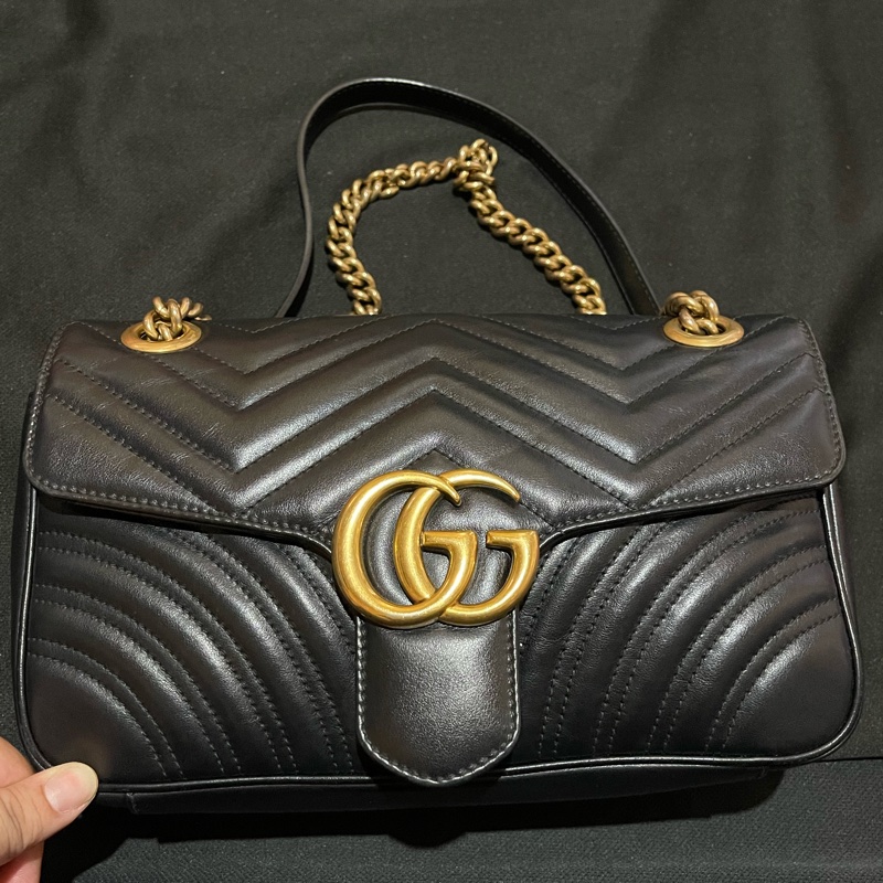 Gucci MARMONT馬夢系列 26cm金釦黑側背包-0