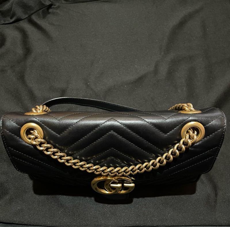 Gucci MARMONT馬夢系列 26cm金釦黑側背包-14