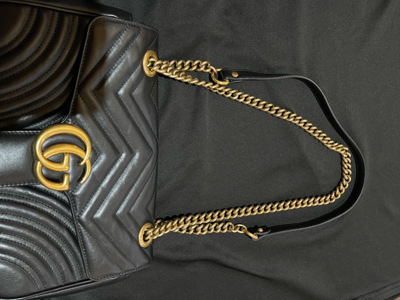 Gucci MARMONT馬夢系列 26cm金釦黑側背包-19