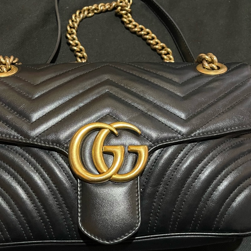 Gucci MARMONT馬夢系列 26cm金釦黑側背包-20