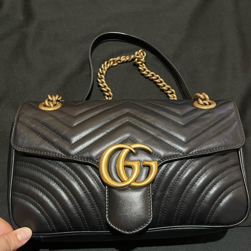 Gucci MARMONT馬夢系列 26cm金釦黑側背包-21