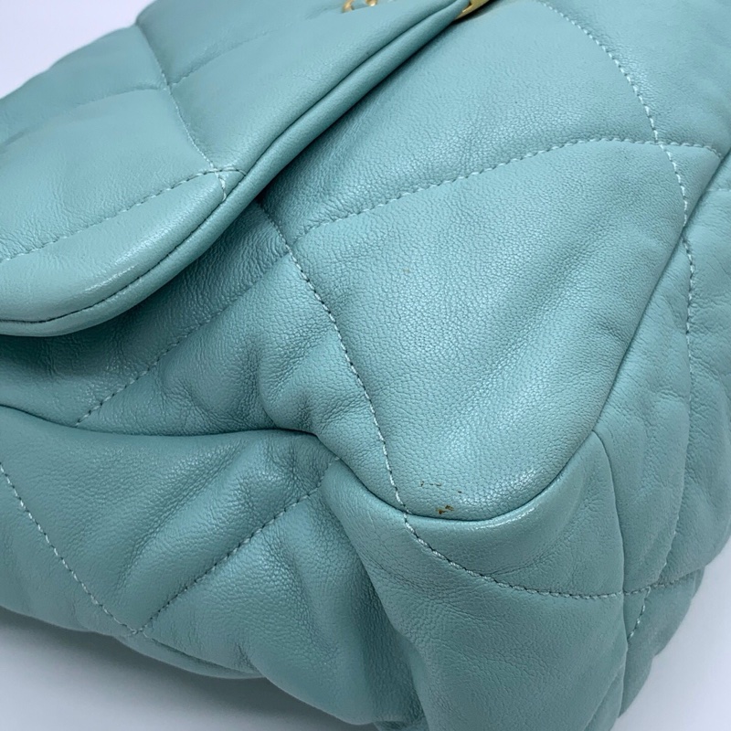 CHANEL香奈兒 19bag 天藍色 菱格紋 羊皮 金扣 鏈條包-5