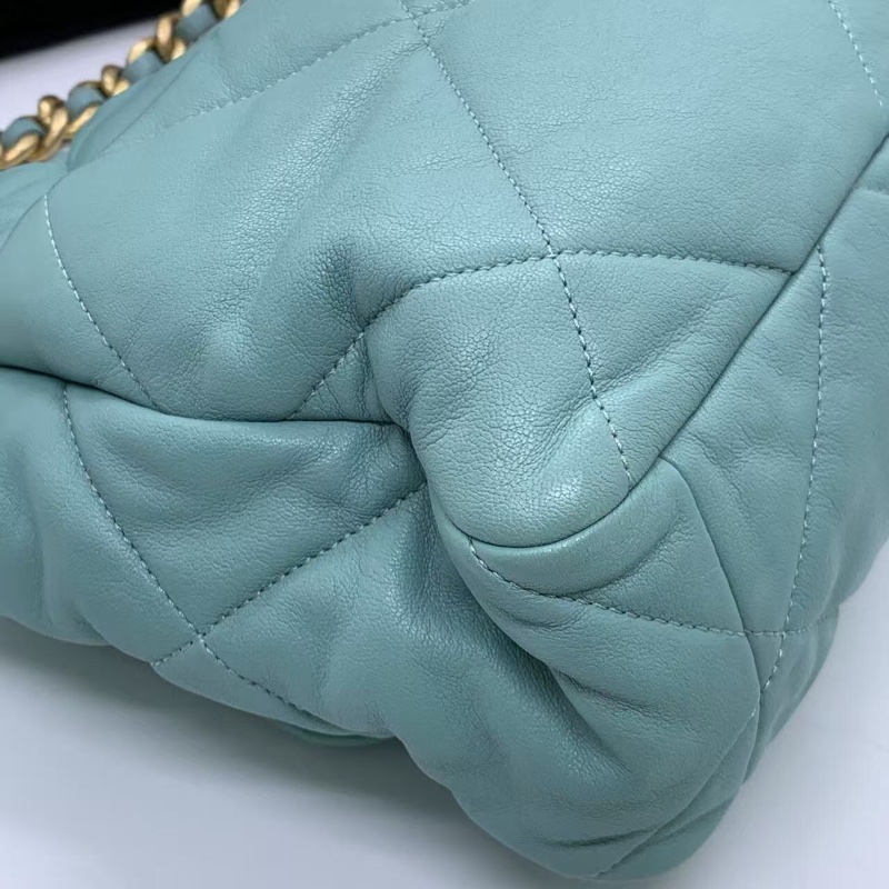 CHANEL香奈兒 19bag 天藍色 菱格紋 羊皮 金扣 鏈條包-13