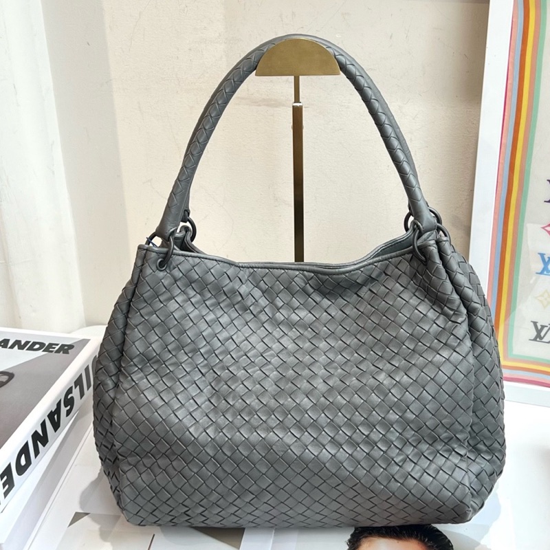 Bottega Veneta葆蝶家灰色編織手提包 底長39-1