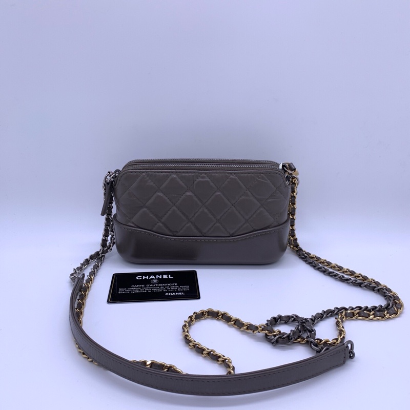 CHANEL/香奈兒灰色 流浪mini鏈條單肩斜挎包-3