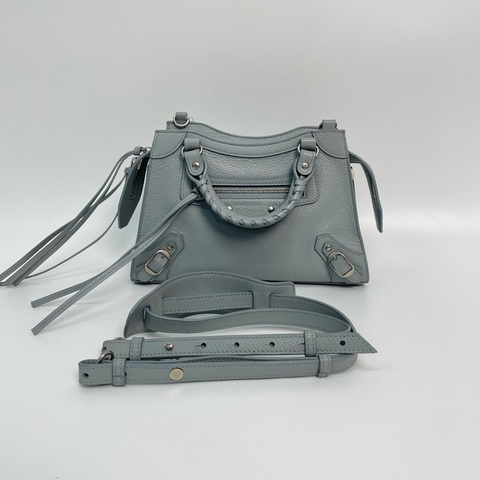 99新🆕Balenciaga/巴黎世家 機車包neo classic梯形機車包荔枝紋藍灰色小號 手提包斜背包💙正品