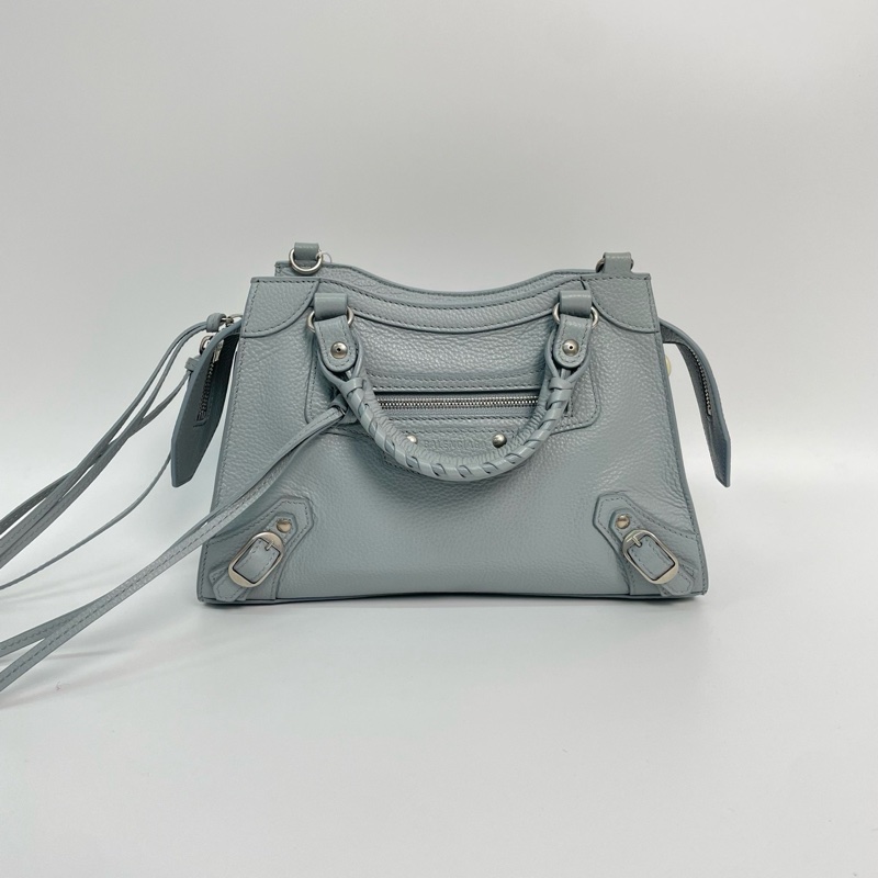 99新🆕Balenciaga/巴黎世家 機車包neo classic梯形機車包荔枝紋藍灰色小號 手提包斜背包💙正品-1