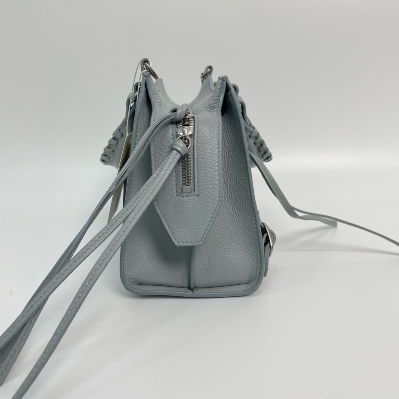 99新🆕Balenciaga/巴黎世家 機車包neo classic梯形機車包荔枝紋藍灰色小號 手提包斜背包💙正品-3