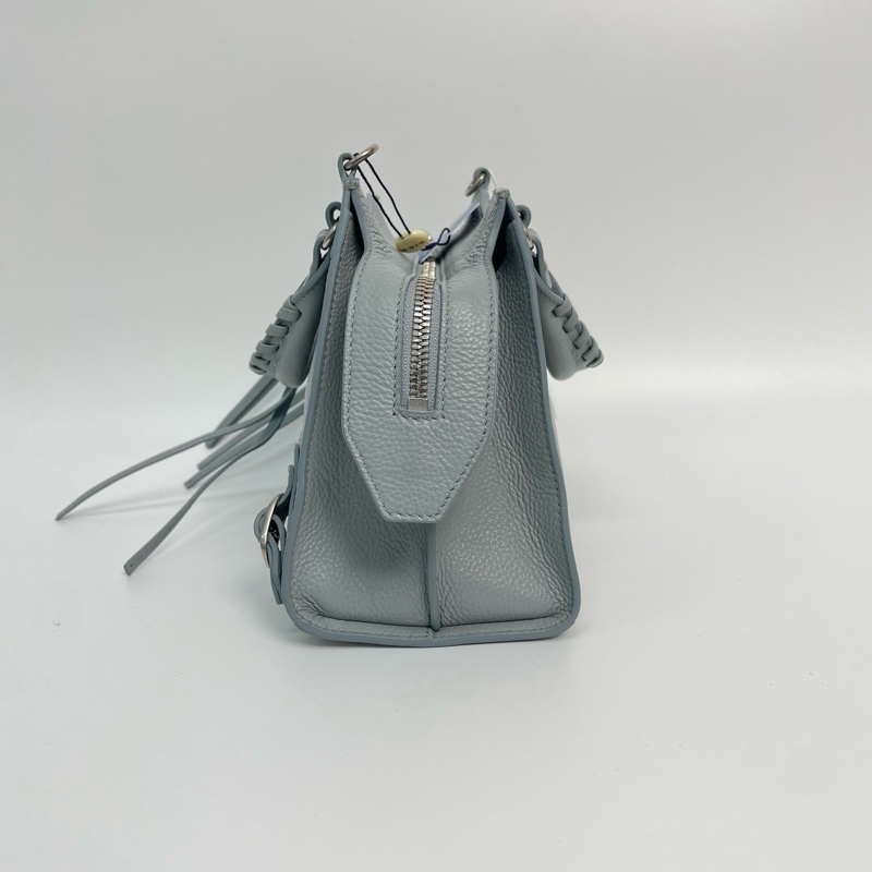 99新🆕Balenciaga/巴黎世家 機車包neo classic梯形機車包荔枝紋藍灰色小號 手提包斜背包💙正品-4
