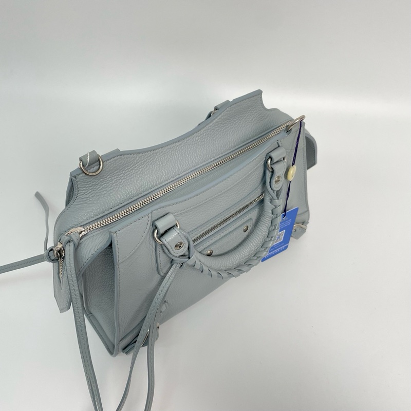 99新🆕Balenciaga/巴黎世家 機車包neo classic梯形機車包荔枝紋藍灰色小號 手提包斜背包💙正品-5