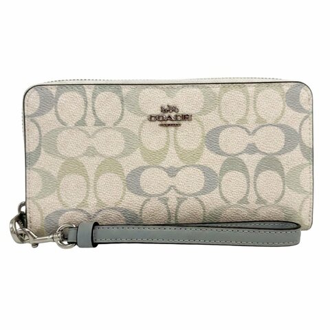 [全新] COACH C LOGO手掛式拉鍊零錢袋長夾(彩色藍)