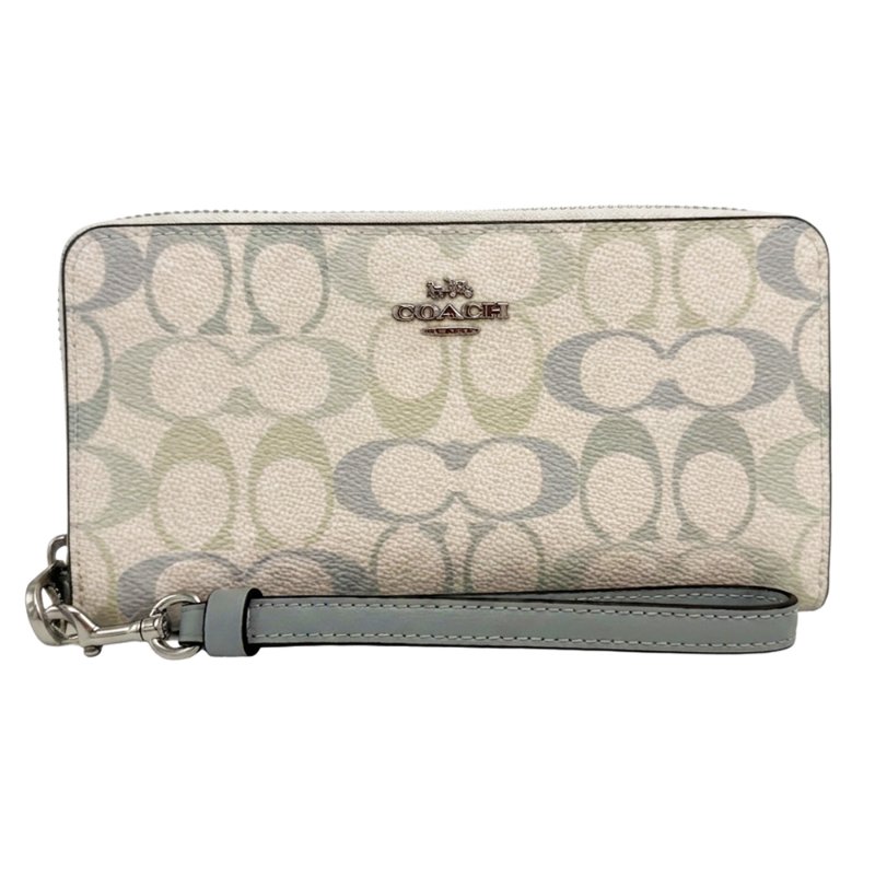 [全新] COACH C LOGO手掛式拉鍊零錢袋長夾(彩色藍)-0