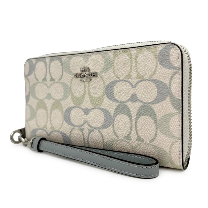 [全新] COACH C LOGO手掛式拉鍊零錢袋長夾(彩色藍)-1