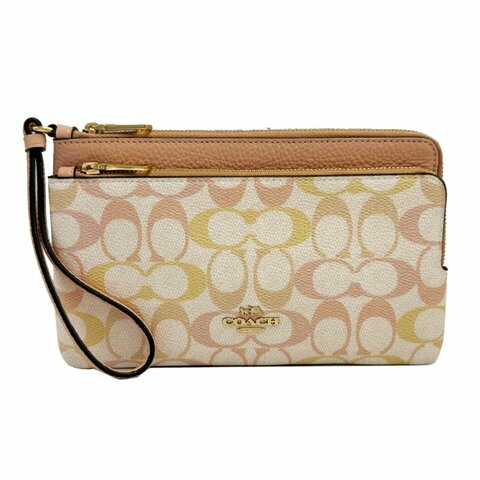 [全新] COACH C LOGO長夾式雙層大手拿包/零錢包(彩色粉)
