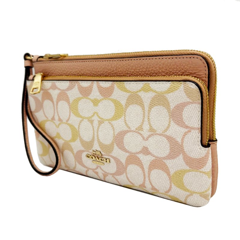 [全新] COACH C LOGO長夾式雙層大手拿包/零錢包(彩色粉)-1