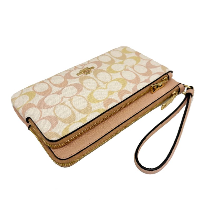 [全新] COACH C LOGO長夾式雙層大手拿包/零錢包(彩色粉)-3