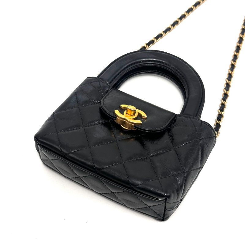 CHANEL 黑金Kelly mini手提肩背斜背鍊條包 11.5*8*4.5 98新配件塵袋-2
