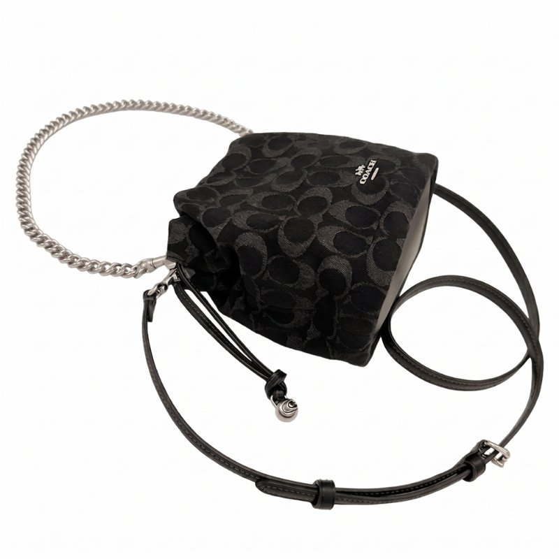 [全新] COACH FAYE 牛仔單寧鏈帶迷你手提斜背兩用水桶包(牛仔黑)-3