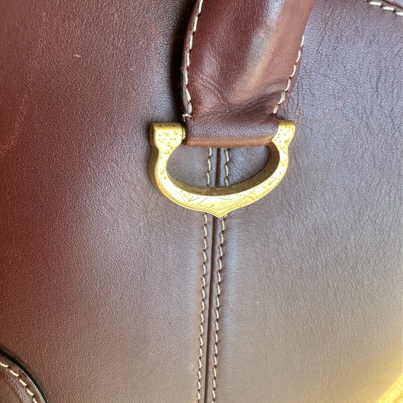 【商品名稱】 【正品 Vintage】Cartier 卡地亞 經典酒紅美洲豹雙C壓印金邊手提包/水餃包/扇形包-10