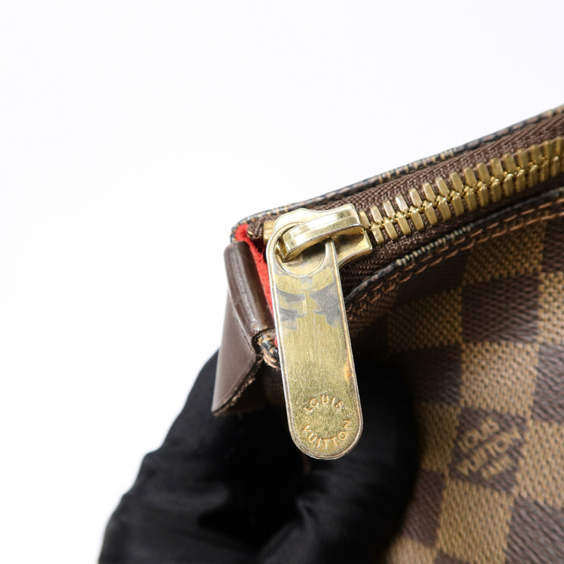 LOUIS VUITTON Damier Saleya MM金扣肩背袋/手挽袋棕色-6