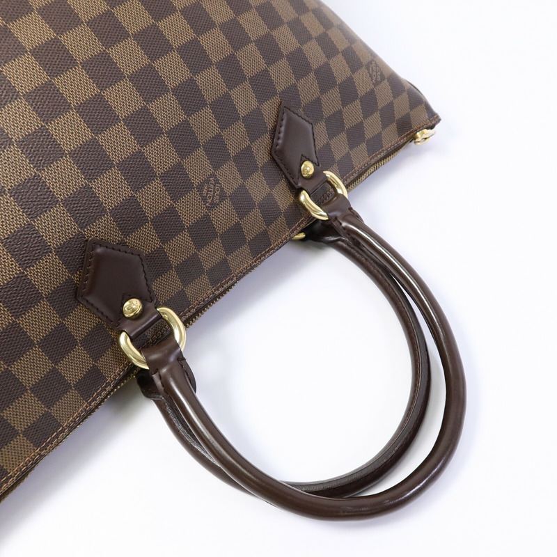 LOUIS VUITTON Damier Saleya MM金扣肩背袋/手挽袋棕色-9