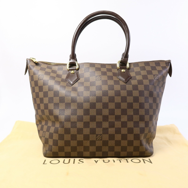 LOUIS VUITTON Damier Saleya MM金扣肩背袋/手挽袋棕色-10