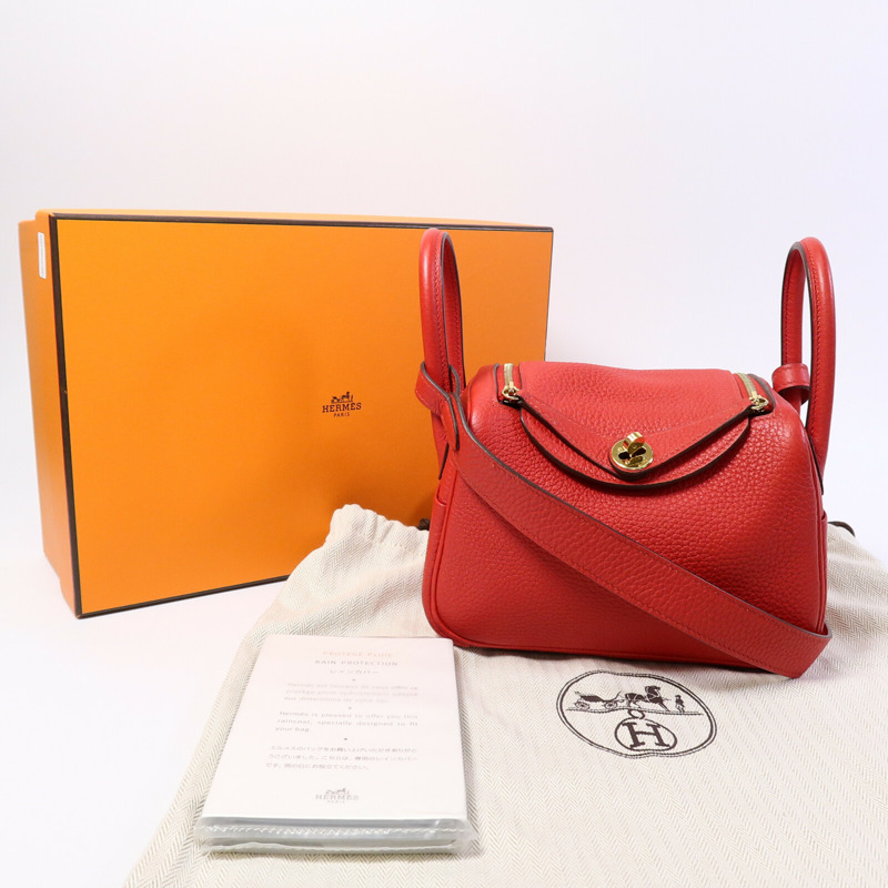 HERMES Clemence皮革Mini Lindy金扣手挽肩背兩用袋-9