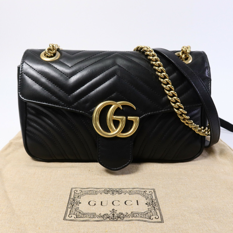 GUCCI 牛皮皮革GG Marmont鏈帶肩背袋-10