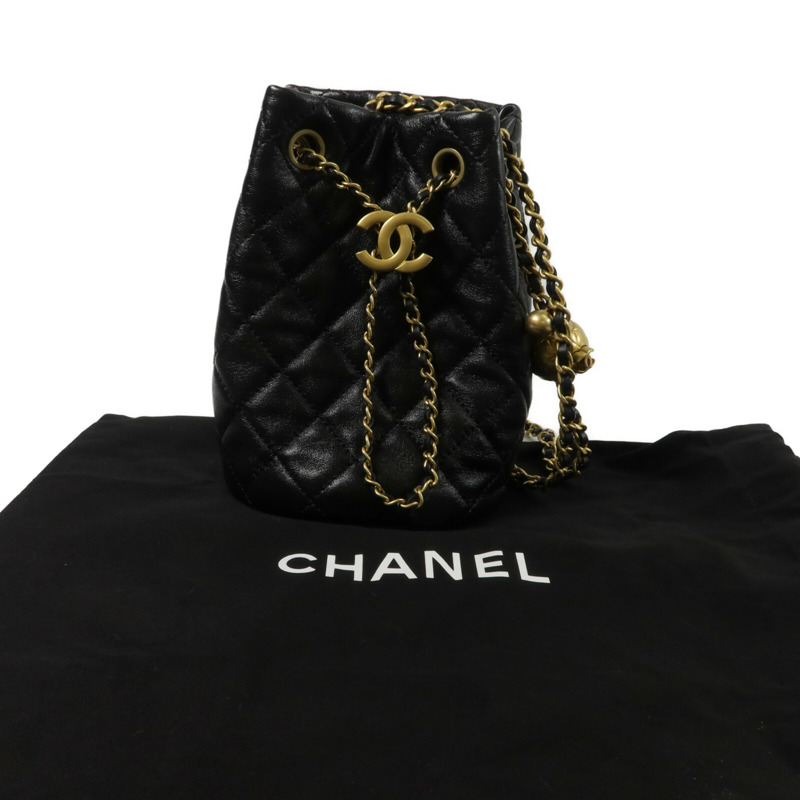 CHANEL 羊皮皮革Bucket Bag鏈帶肩背袋-9