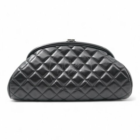 中古 Chanel 香奈兒 菱格紋 經典 黑色小羊皮 鎖扣手拿包 Kisslock Clutch