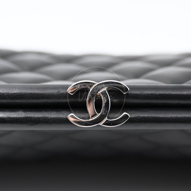 中古 Chanel 香奈兒 菱格紋 經典 黑色小羊皮 鎖扣手拿包 Kisslock Clutch-22