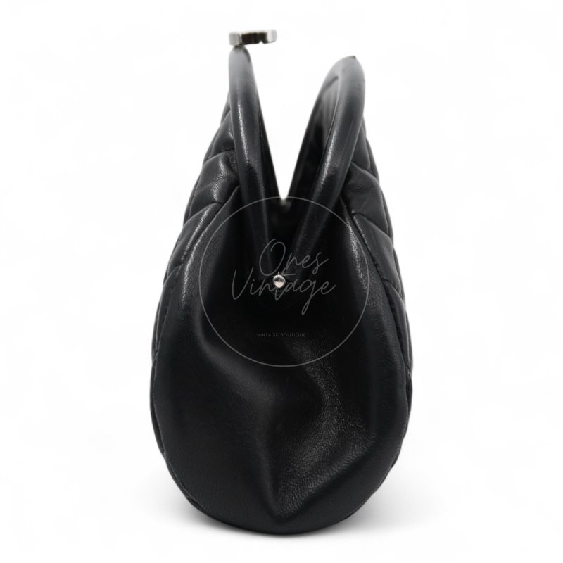 中古 Chanel 香奈兒 菱格紋 經典 黑色小羊皮 鎖扣手拿包 Kisslock Clutch-29