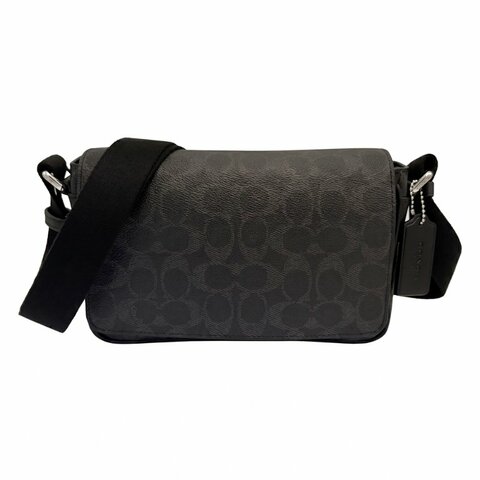 [全新] COACH C LOGO掀蓋男中性款兩用肩背斜背包(黑)