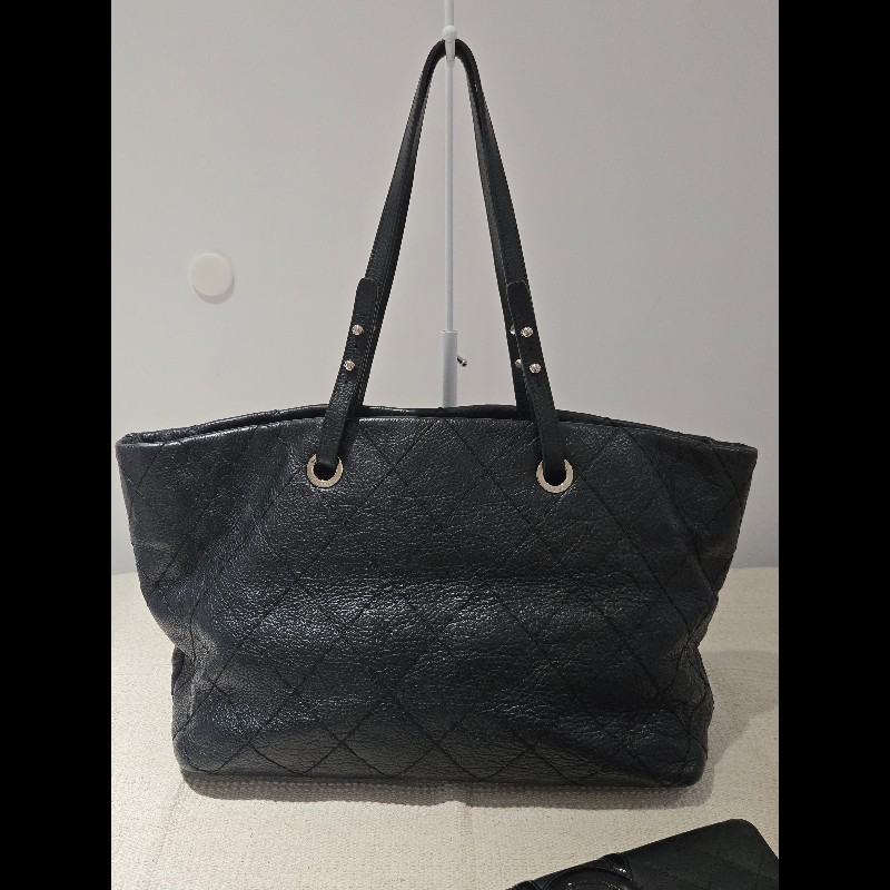 Chanel 香奈兒 黑色 銀釦 雙C logo 肩背包 托特包 購物包 牛皮-8