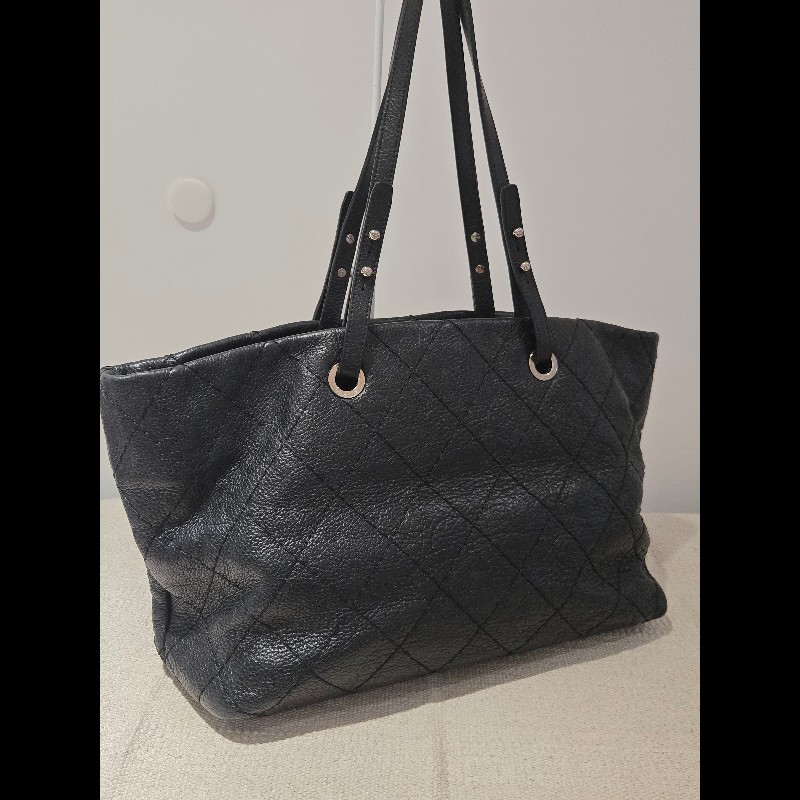Chanel 香奈兒 黑色 銀釦 雙C logo 肩背包 托特包 購物包 牛皮-10