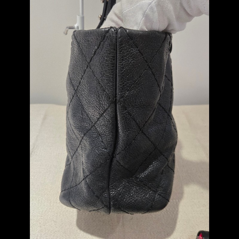 Chanel 香奈兒 黑色 銀釦 雙C logo 肩背包 托特包 購物包 牛皮-11