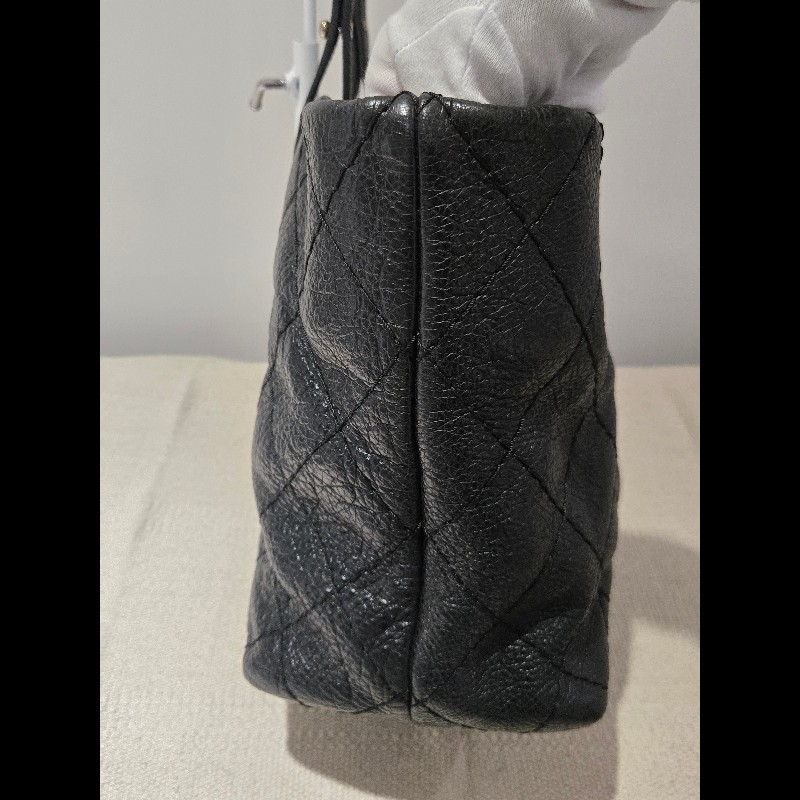 Chanel 香奈兒 黑色 銀釦 雙C logo 肩背包 托特包 購物包 牛皮-12