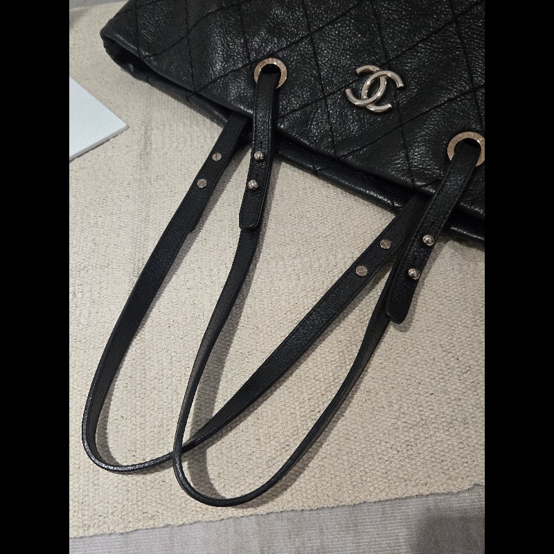 Chanel 香奈兒 黑色 銀釦 雙C logo 肩背包 托特包 購物包 牛皮-13