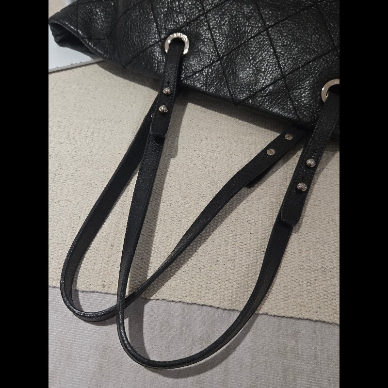 Chanel 香奈兒 黑色 銀釦 雙C logo 肩背包 托特包 購物包 牛皮-15