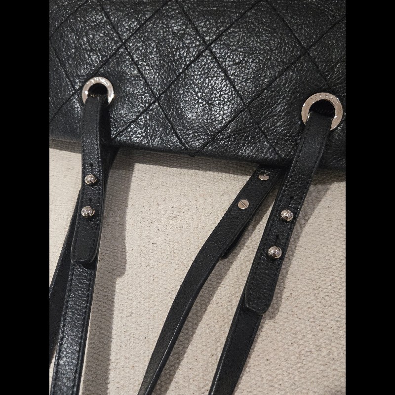 Chanel 香奈兒 黑色 銀釦 雙C logo 肩背包 托特包 購物包 牛皮-16