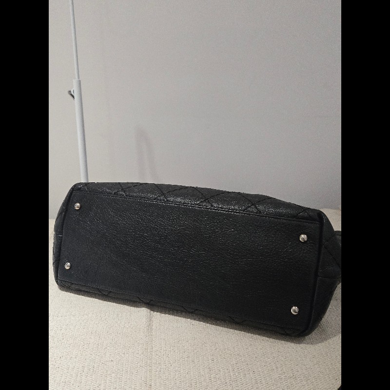 Chanel 香奈兒 黑色 銀釦 雙C logo 肩背包 托特包 購物包 牛皮-17