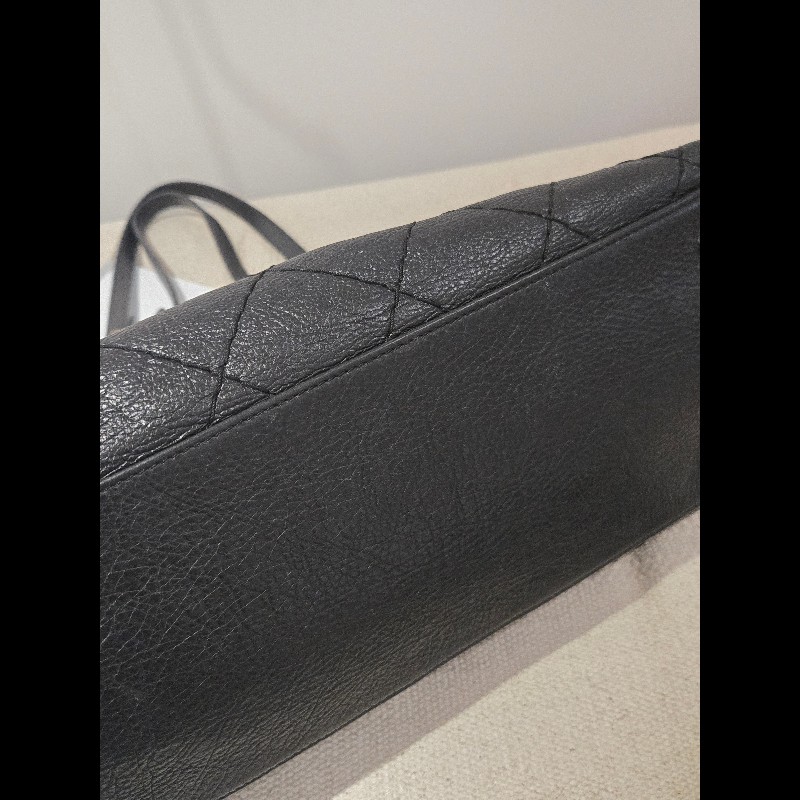 Chanel 香奈兒 黑色 銀釦 雙C logo 肩背包 托特包 購物包 牛皮-19