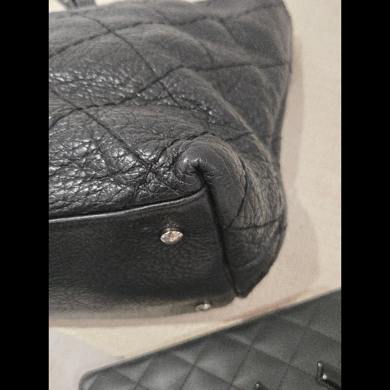 Chanel 香奈兒 黑色 銀釦 雙C logo 肩背包 托特包 購物包 牛皮-22