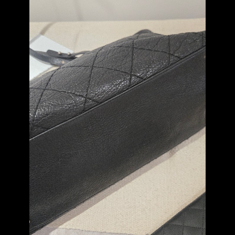 Chanel 香奈兒 黑色 銀釦 雙C logo 肩背包 托特包 購物包 牛皮-23